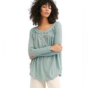 WE THE FREE Free People Aqua Green Must Have Henley Women’s Thermal Top Sz XS